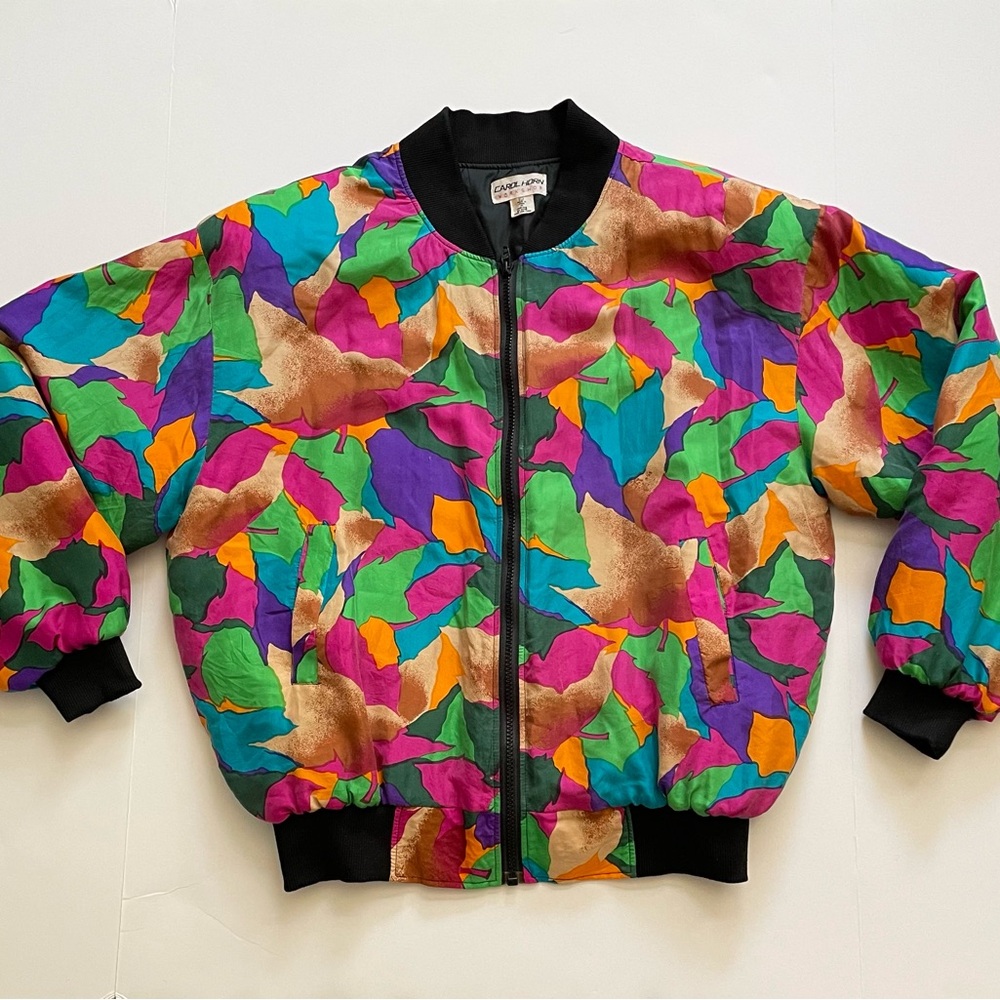 Vintage 80s Bomber Jacket 100% Silk Carol Horn Workshop